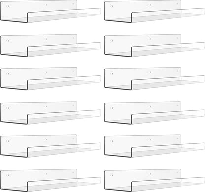 Upsimples 12 Pack Acrylic Shelves - Clear Wall Organizer for Figures, Toys, Perfume & Kids Books