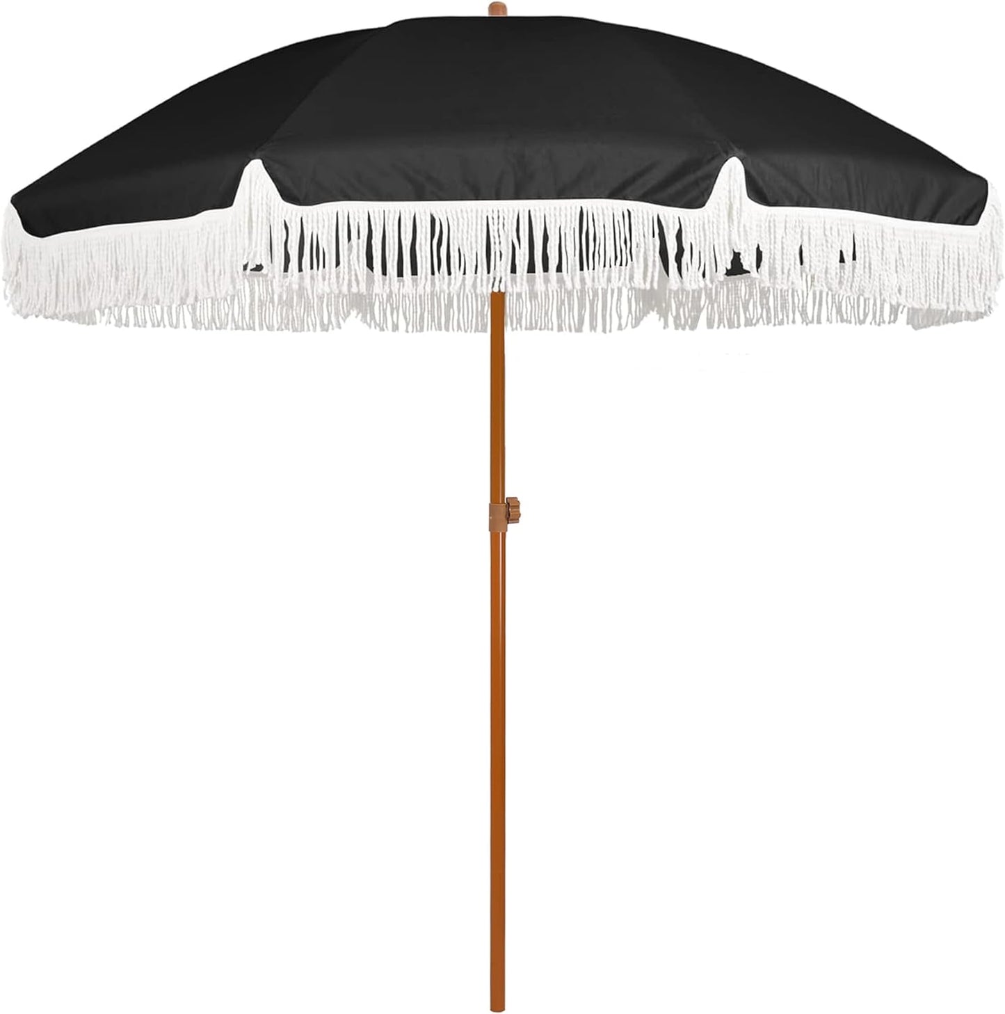 AMMSUN 7ft Patio Umbrella - Outdoor Fringe Umbrella with UPF50+ Protection & Steel Pole | Black