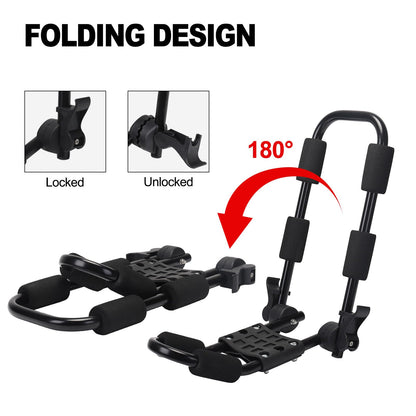Folding Kayak Roof Rack for Car Holds 2 Kayaks - Kayak J Bar for Canoe, Surf Board, SUP - J Kayak Carrier Mount on Rooftop Crossbar with 4 Tie Down Straps, Fits SUVs, Trucks, Jeeps