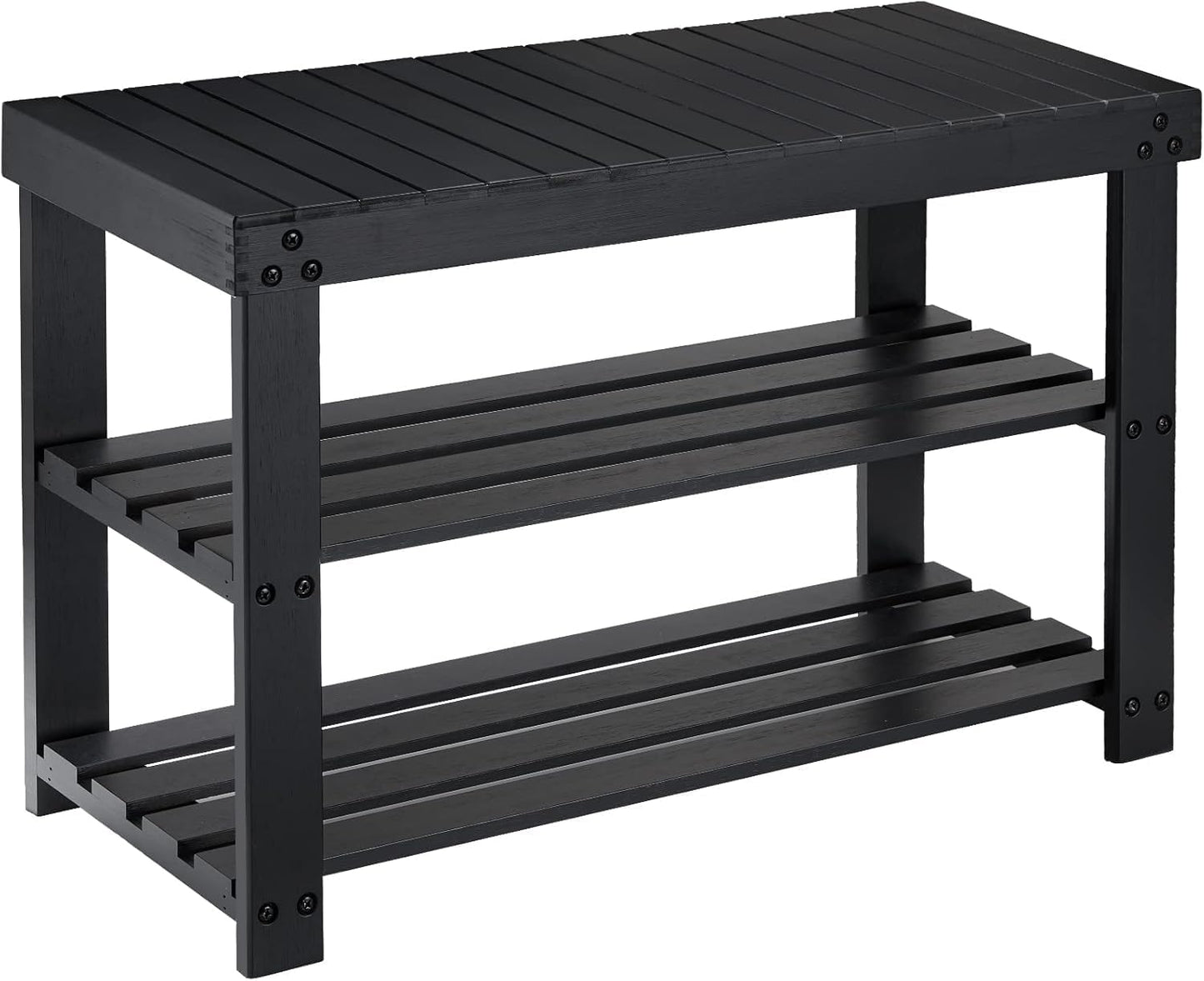 Pipishell Bamboo Shoe Rack - 3-Tier Sturdy Organizer Bench | Holds Up to 300lbs - Black