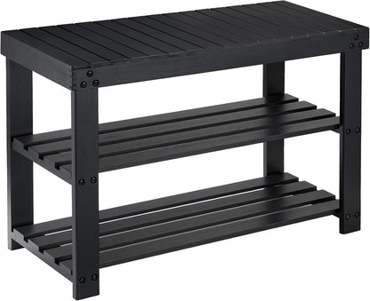 Pipishell Bamboo Shoe Rack - 3-Tier Sturdy Organizer Bench | Holds Up to 300lbs - Black