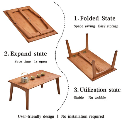 JIKUGO Bamboo Folding Coffee Table No Assembly Required Japanese Floor Table for Bedroom Living Room, Walnut, 26 x 15.8 x 11.8 Inches