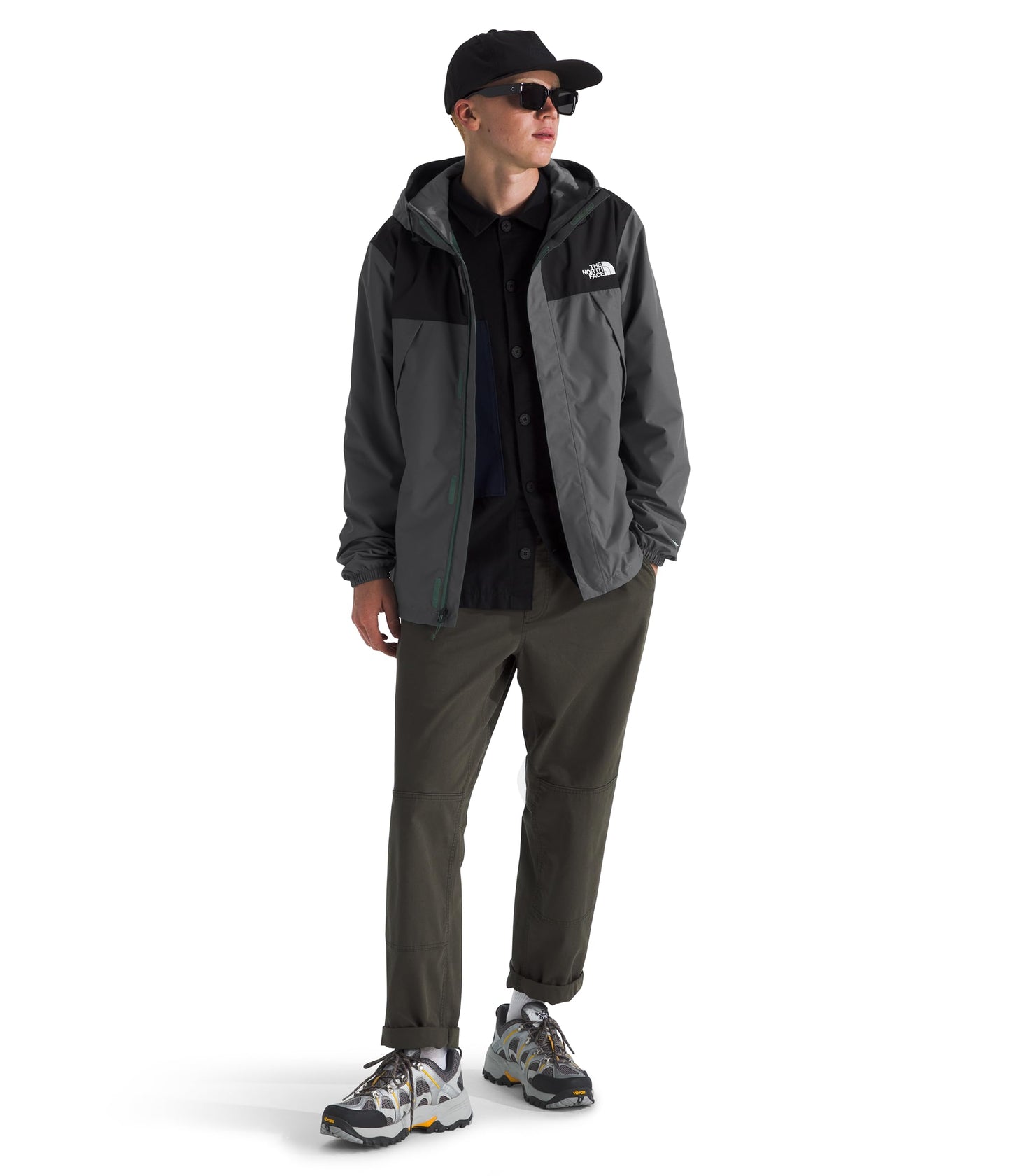 The North Face Men's Antora Jacket (Standard & Big Size) - Waterproof & Windproof Rain Coat, Secure Zip Hand Pockets, Smoked Pearl/TNF Black-NPF, Medium
