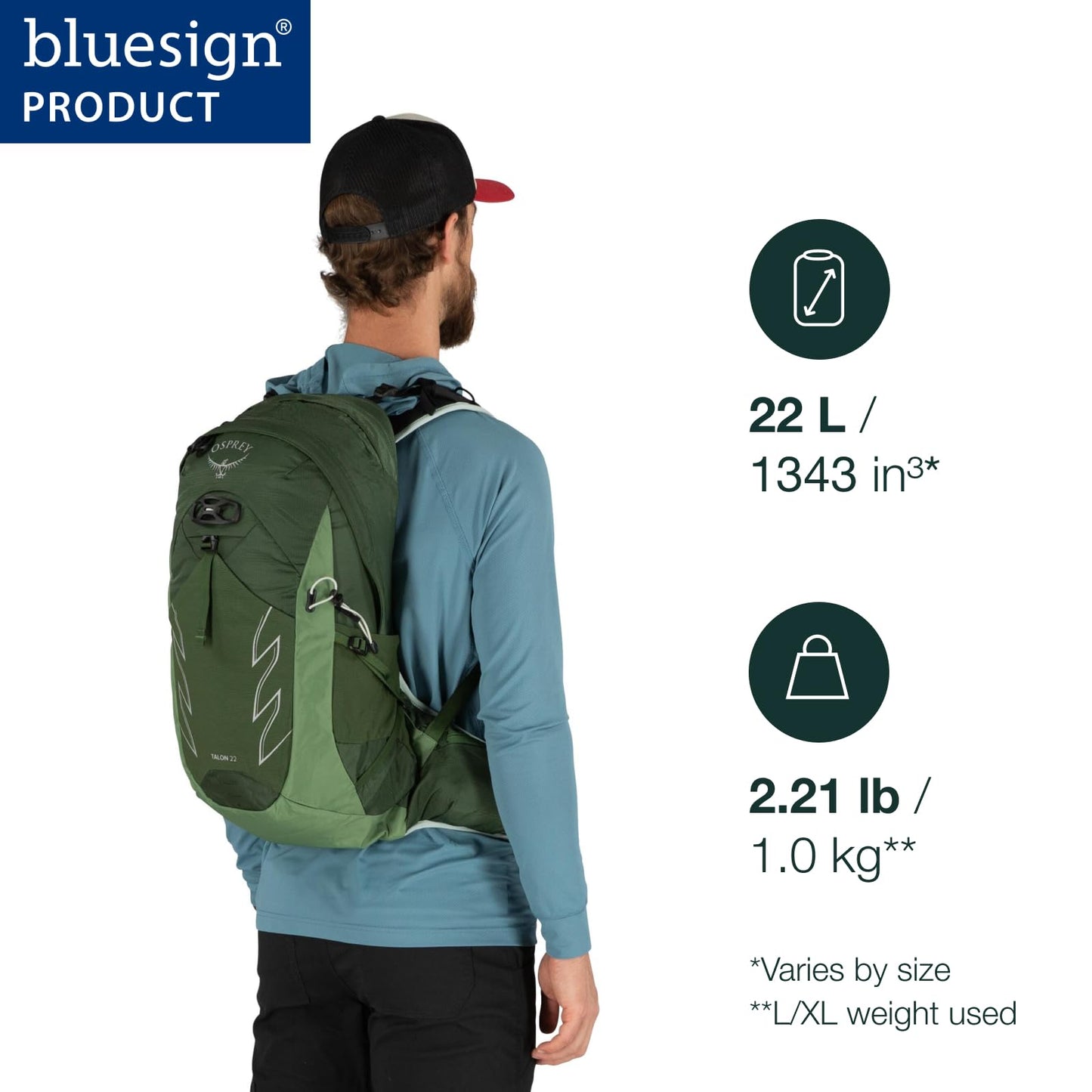 Osprey Talon 22L Men's Hiking Backpack with Hipbelt, Ceramic Blue, L/XL