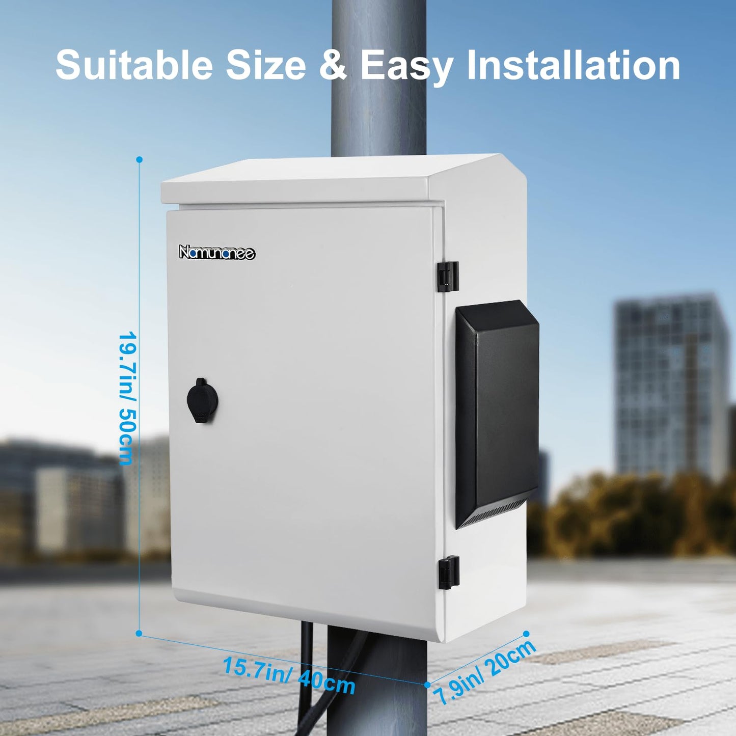Outdoor Electrical Box, Cold-Rolled Steel Plate, Aluminum Alloy Back Beam, One-Piece Ventilation Design, IP65 Waterproof, Wall/Pole Mounted (19.6" x 15.7" x 7.9)