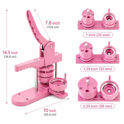 Pin Maker, Button Maker Machine, Pin Maker Machine Kit Includes 300Pcs Pins 25/32/58mm (1/1.25/2.25 inch), 3 Circle Paper Cutters, DIY Button Pin Maker, Button Badge Press Machine(Pink)