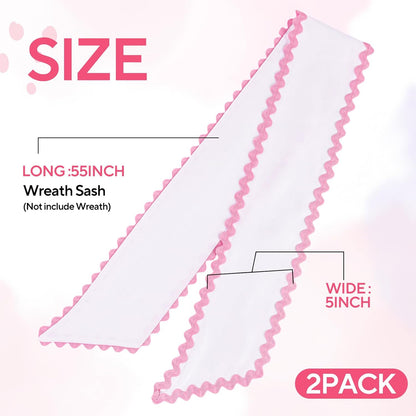 Skiennix Scalloped Wreath Sash - Elegant Ruffle Ribbon Bow for Front Door Decor | 2 Pcs Set in White & Pink