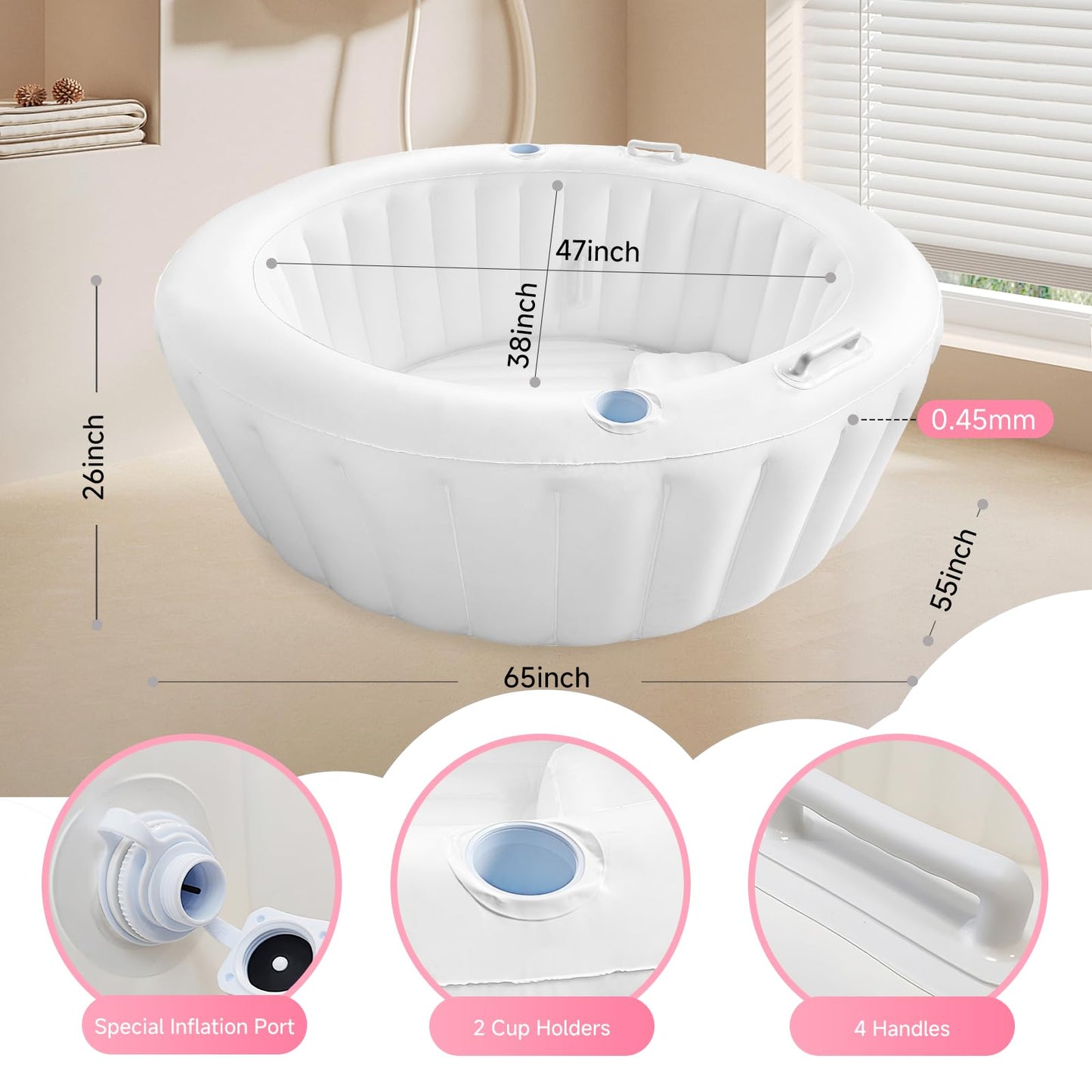 Besutosera Birth Pool in Creamy Marshmallow with Birth Pool Liner Set, Premium Birth Tub, Birthing Pool for Home Birth, Home Birth Tub, Birthing Tub Quick Inflation and Convenient