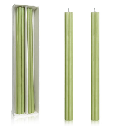 Dripless Taper Candles Unscented Grass Green Long Taper Candles Smokeless 10 Inch Roman Column Design Dinner Candlesticks for Home Decoration Holiday Gifts (2Pcs)