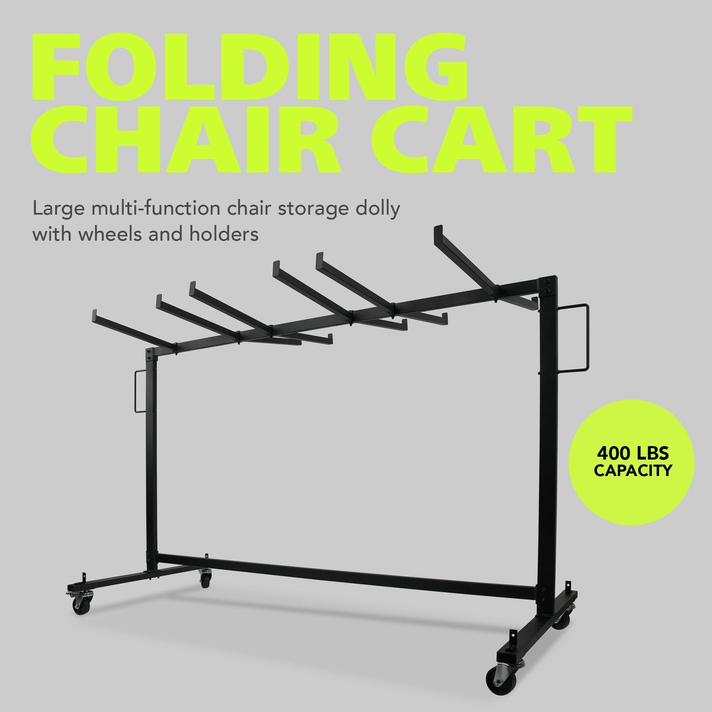 Pearington Folding Chair Rack, 400 lb Capacity, Holds Up to 42 Chairs or 12 Tables, Large Wheeled Storage Cart for Events, Schools, Churches, Matte Black
