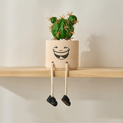KAKAHOUS Smile Face Planter Pot Ceramic Flower Head Planters with Hanging Foot Doll Succulent Pots for String of Pearls Plant Live Gift Ideas for Mother, Christmas(Laughing)