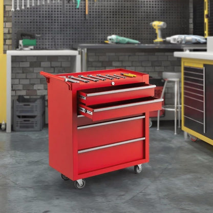 GarveeLife Red Rolling Tool Cabinet, 5-Drawer Tool Storage Cart with Wheels, Portable Tool Chest Organizer with Lock, Drawer Liners, Tool Cart for Garage or Workshop