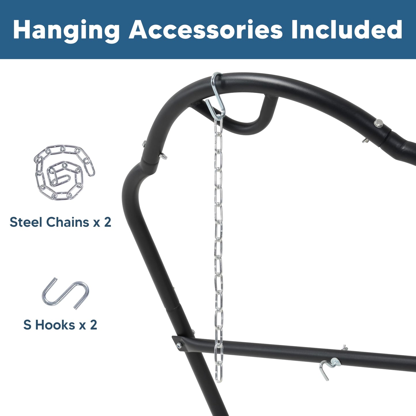 SUNCREAT Universal Steel Hammock Stand Only, Heavy Duty Hammock Stand, Fits 2 Person Hammock 9 to 14 Feet Long, 475-Pound Capacity, Patent Pending, Black