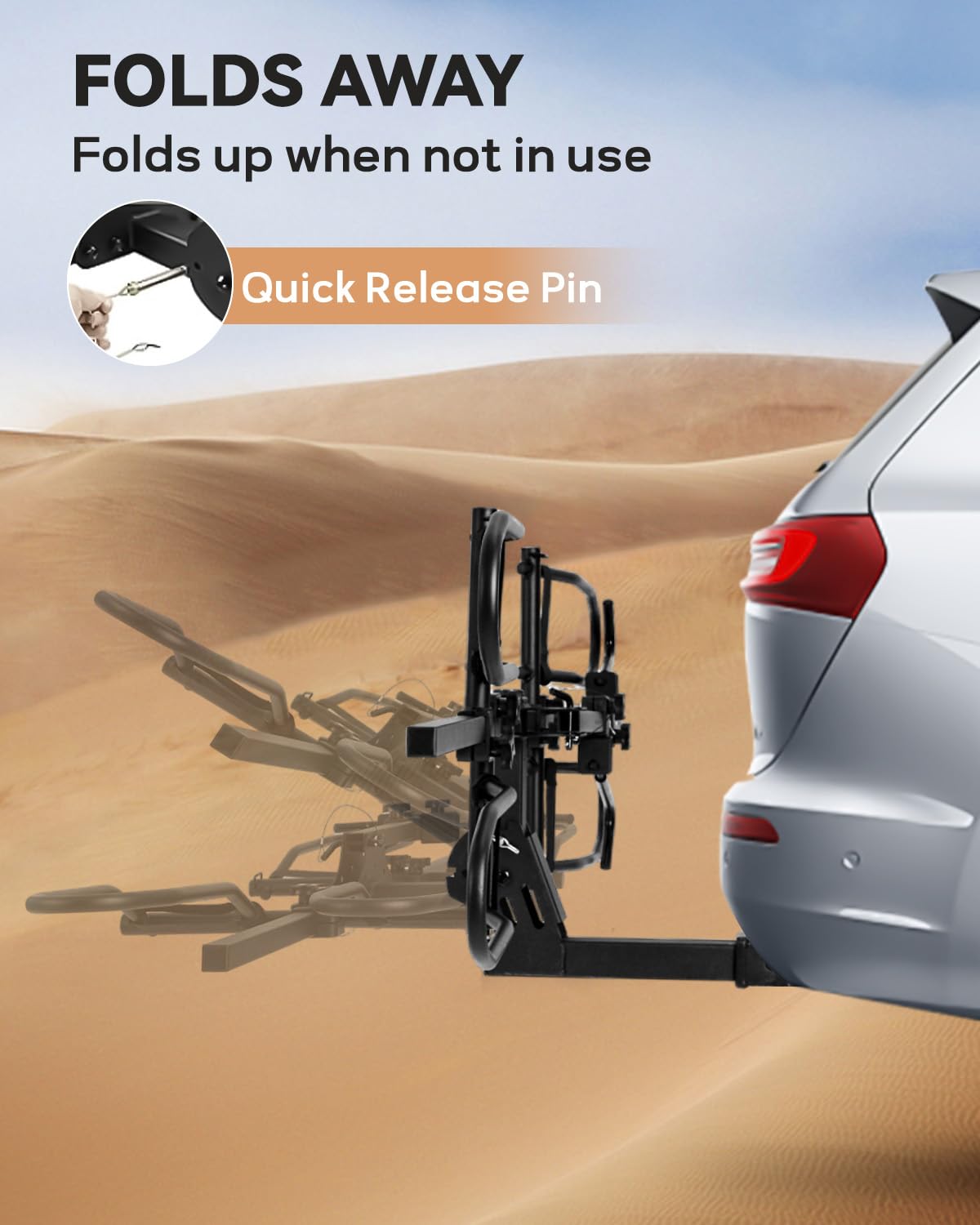 MEEVIZ Bike Rack Hitch with Lock, Platform 2-Bike Rack for Car SUV RV Camper Truck Trailer, Hitch Bike Rack for Fat Tire, Mountain Bikes, EBikes and EMTB, 180 lbs Capacity Bike Carrier for 2" Receiver
