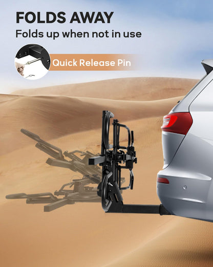 MEEVIZ Bike Rack Hitch with Lock, Platform 2-Bike Rack for Car SUV RV Camper Truck Trailer, Hitch Bike Rack for Fat Tire, Mountain Bikes, EBikes and EMTB, 180 lbs Capacity Bike Carrier for 2" Receiver