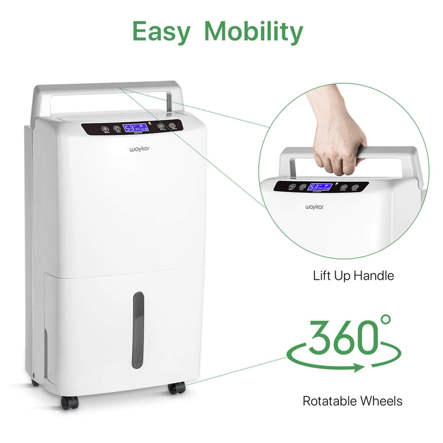 Waykar 34 Pints Energy Star Dehumidifier for Spaces up to 2,000 Sq. Ft at Home, in Basements and Large Rooms with Drain Hose and 0.66 Gallons Water Tank