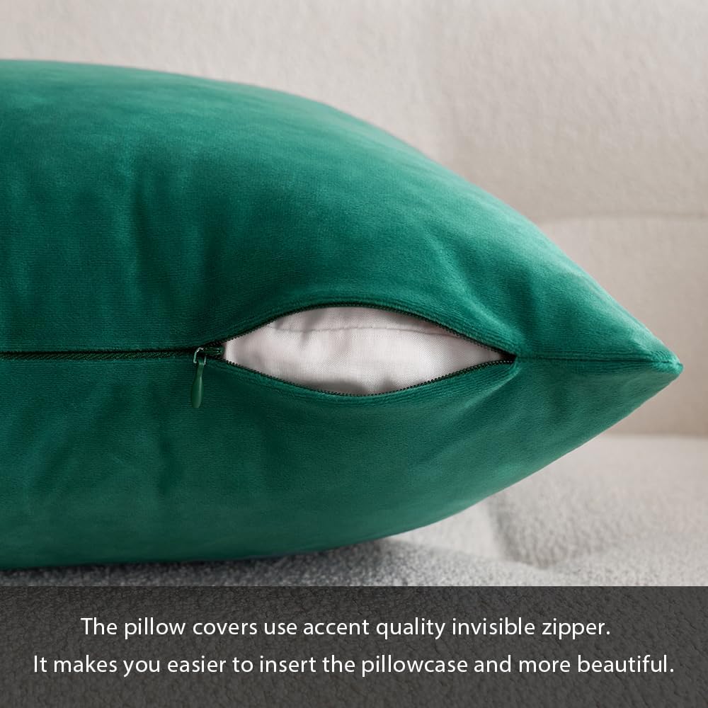 MIULEE Green Velvet Throw Pillow Covers - Soft Decorative Square Cushions | 12x12 Inch Set of 2