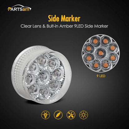 Partsam Truck Lamps Kit Clear Lens, 20Pcs 2" Round Amber Trailer Truck LED Side Marker Clearance Lights 9 Diodes + 5Pcs Top Roof Running lights 31 LED Amber Truck Cab Marker Clearance Lights