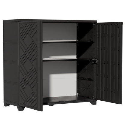 ZZM Indoor/Outdoor Storage Cabinet Waterproof, 34"x15"x34" Plastic Outdoor Storage Box for Garden Balcony Bathroom, All Weather Outdoor Storage Clearance, DIY Usage, with 2 Shelf (Black)