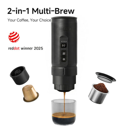 HIBREW H4C Classic - Portable Electric Espresso Machine, USB-C Rechargeable Coffee Maker with Removable Battery, Compatible with Ground Coffee & NS Capsules, Travel & Home(Black)