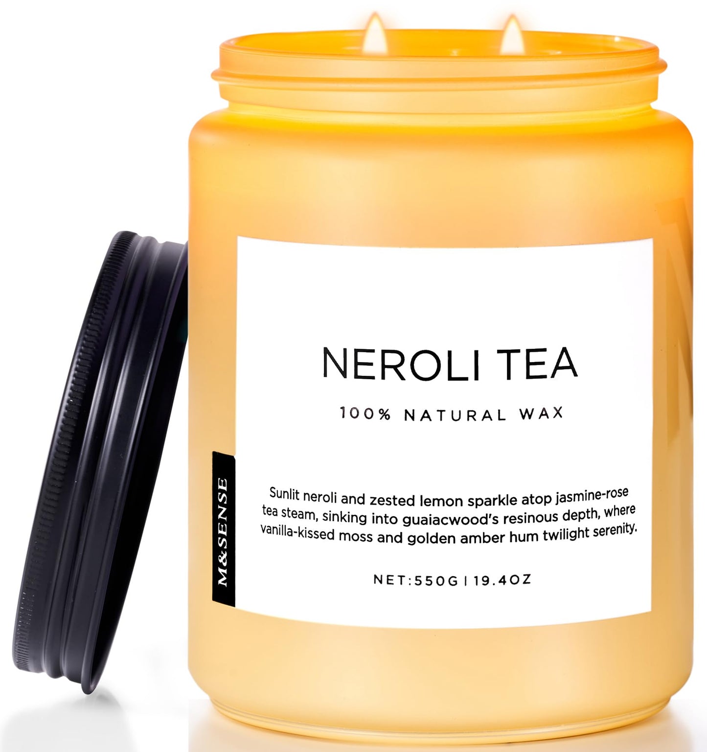 M&SENSE Neroli Tea Scented Candle, 19.4oz 110 Hours Long Lasting Burn 2 Wick Non Toxic Natural Soy Wax Candle for Women, Slow Burning Home Fragrance Gifts for Stress Relief & Relaxing