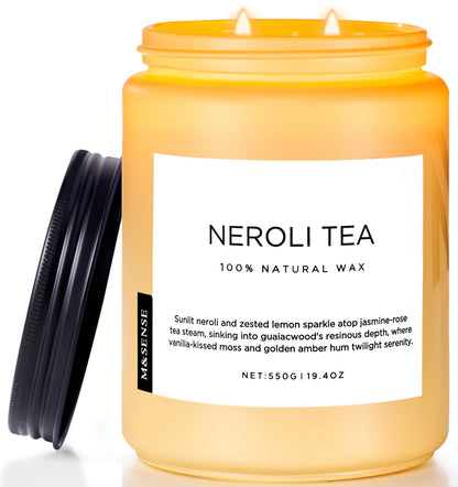 M&SENSE Neroli Tea Scented Candle, 19.4oz 110 Hours Long Lasting Burn 2 Wick Non Toxic Natural Soy Wax Candle for Women, Slow Burning Home Fragrance Gifts for Stress Relief & Relaxing