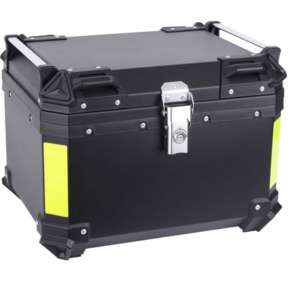 Kosoley Motorcycle Top Case 57L Trunk Tail Box Bag Aluminum alloy handle with Leather Lining Anti-Theft with Lock & Back Cushion Waterproof Dustproof Easy Installation with Universal Bracket Black