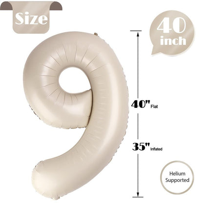 Cream Number 9 Balloon 40 Inch, 9th Birthday Party Decorations for Children, Giant 9 Foil Balloon for Party Supplies