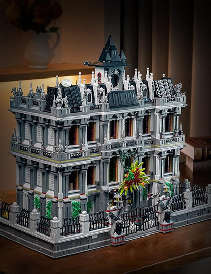 Lunatic Asylum City Modular Building Bricks Set with LEDMOC Street View Architecture 3 Levels Insane Asylum Hospital Modular Buildings Construction Sets Ideas Gifts for Adults(7537 Pcs)