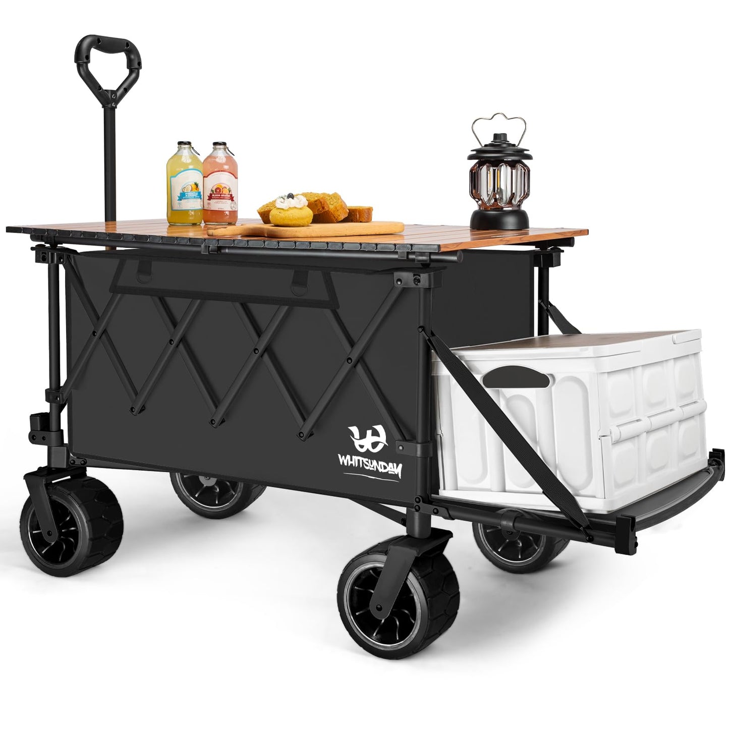 Whitsunday Collapsible Wagon with Tailgate and Big Wheel,Heavy Duty Utility Folding Wagons for Beach Camping Outdoor Black