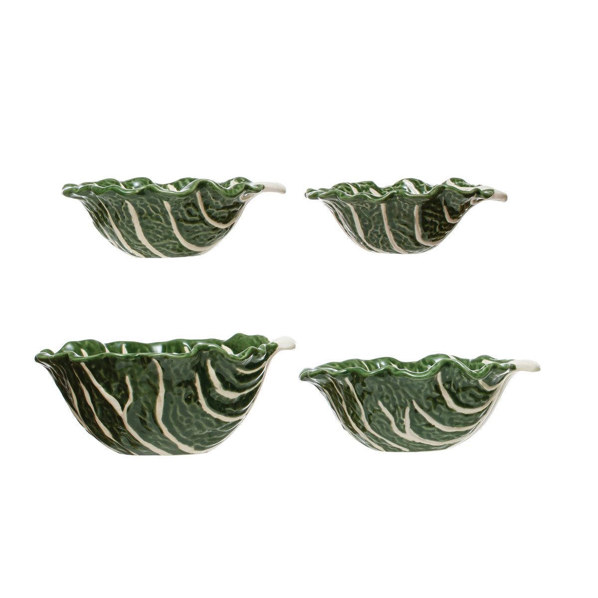 Hand-Painted Cabbage Shaped Stoneware Bowls, Set of 4
