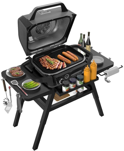 Grill Stand for Ninja Woodfire Outdoor Grills, Portable Adjustable Grill Cart Table for Ninja XSKUNSTAND OG700 OG800 OG900 OO101 Series & for Artisan MO201 Pizza Oven Stand Accessories with Shelves