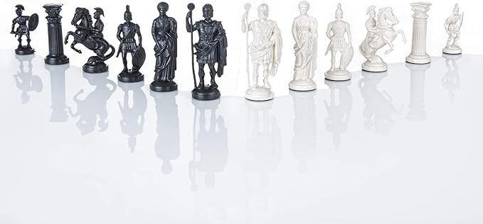 Roman Chess Set - Vinyl Chess Board Black/White- Size 173 + Roman Chess Pieces 375 Black/White