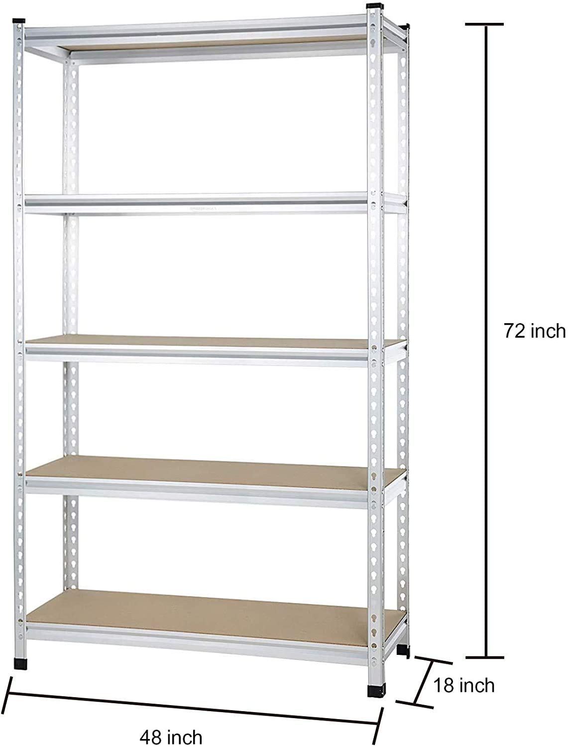 Amazon Basics 5-Tier Medium Duty Garage Shelving Unit, Sturdy Adjustable Storage Shelves, Easy to Assemble, 48" x 18" x 72", Aluminum