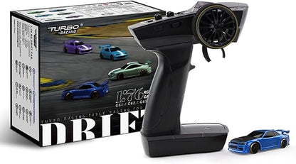 1:76 Turbo Racing Scale RC Sport Car Table Racing Remote Control Mini Model Car Full Proportional RTR Kit Toys (C64 Blue)