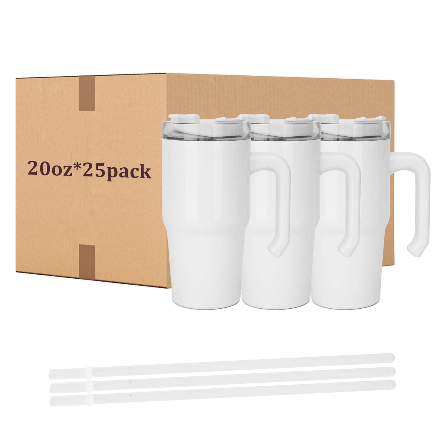 ZREGGUR 20 oz Sublimation Tumbler with Handle 25pcs, Keep Cold 24 Hours Stainless Steel Tumbler with Lid and Straw &Brush Double Wall Vacuum Reusable Sports Water Bottle with Handle Travel Coffee Mug