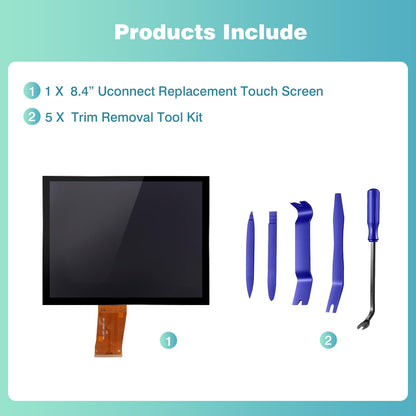 2026 New 8.4" UConnect 4C UAQ Screen Radio Navigation, Chip Upgrade Gel-Free, Replacement Compatible Fit for Dodge RAM Jeep Chrysler 2017-2021 Replace OEM # LA084X01(SL)(02) with Mounting Tool