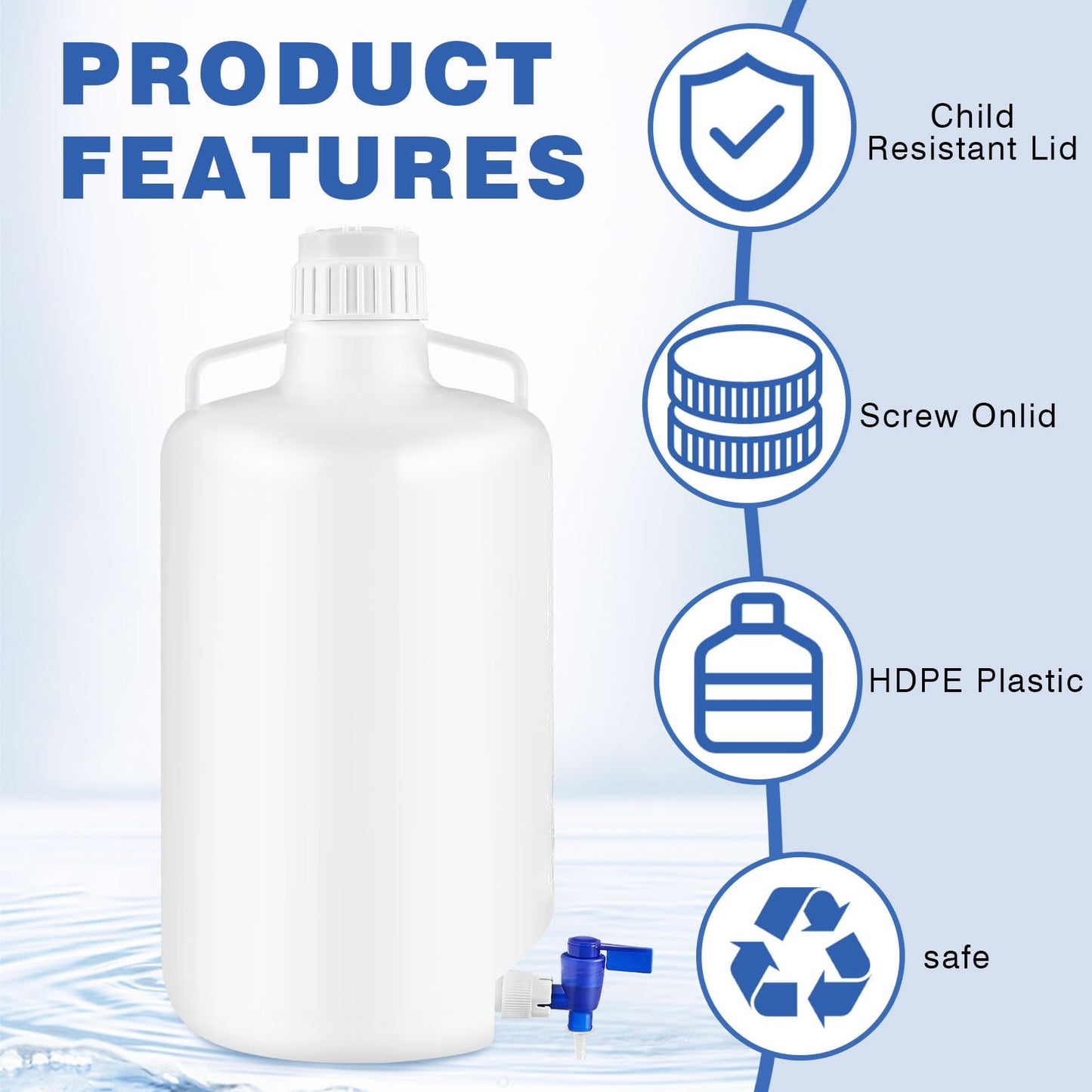 Maxdot 2 Pcs 5.3 Gallon Plastic Dispenser Carboy with Spigot Leak-Proof, Durable Hdpe, Plastic 20l Reusable Liquid Storage Solution for Lab, Pharmaceutical, and Industrial Use