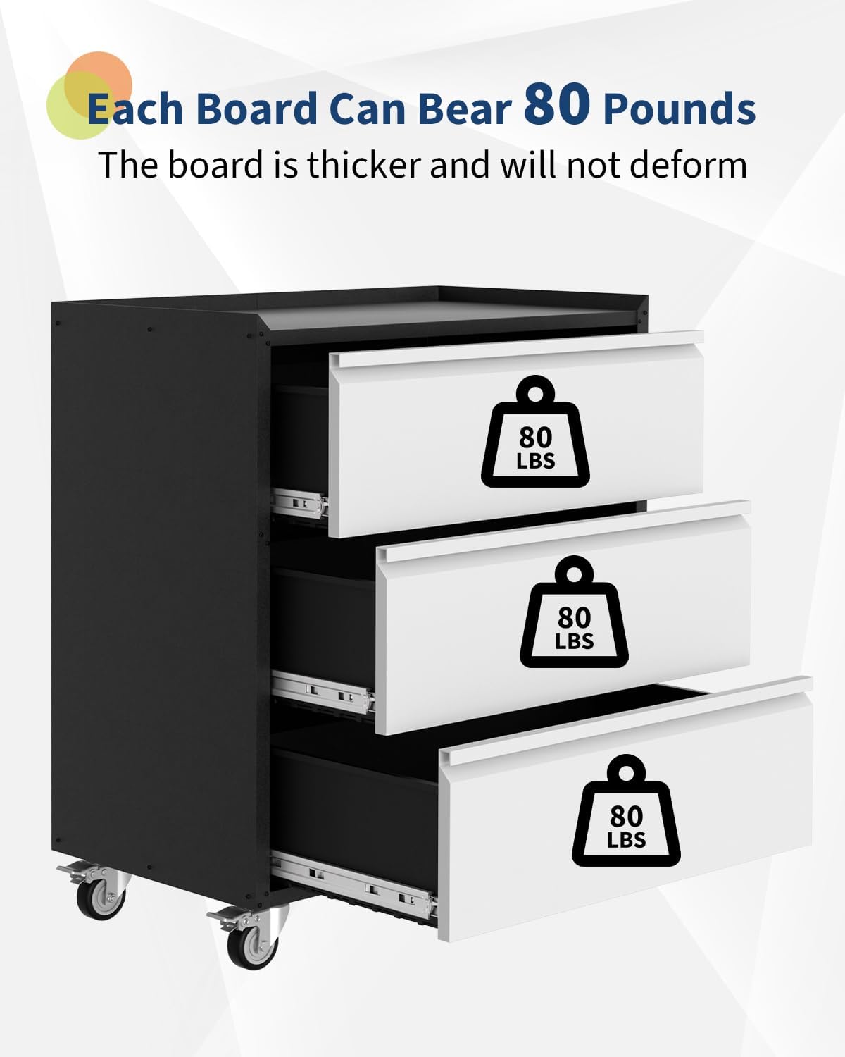 Rolling Tool Cabinet with 3 Drawers and Lock, Heavy Duty Steel Tool Chest on Wheels, Mobile Storage Cart for Garage Workshop, Ball Bearing Slides, Locking Casters, Drawer Retention System