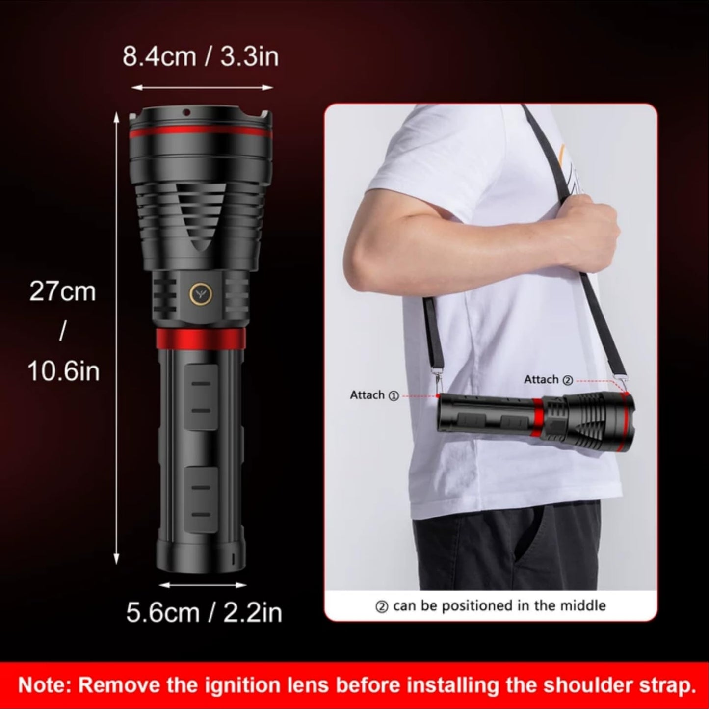 SKYFIRE Brightest Flashlights High Lumens with Ignition Lens,20000mAh Super Bright Rechargeable Flashlight with Shoulder Straps,Waterproof Led Tactical Flash Light for Camping Outdoor Emergency