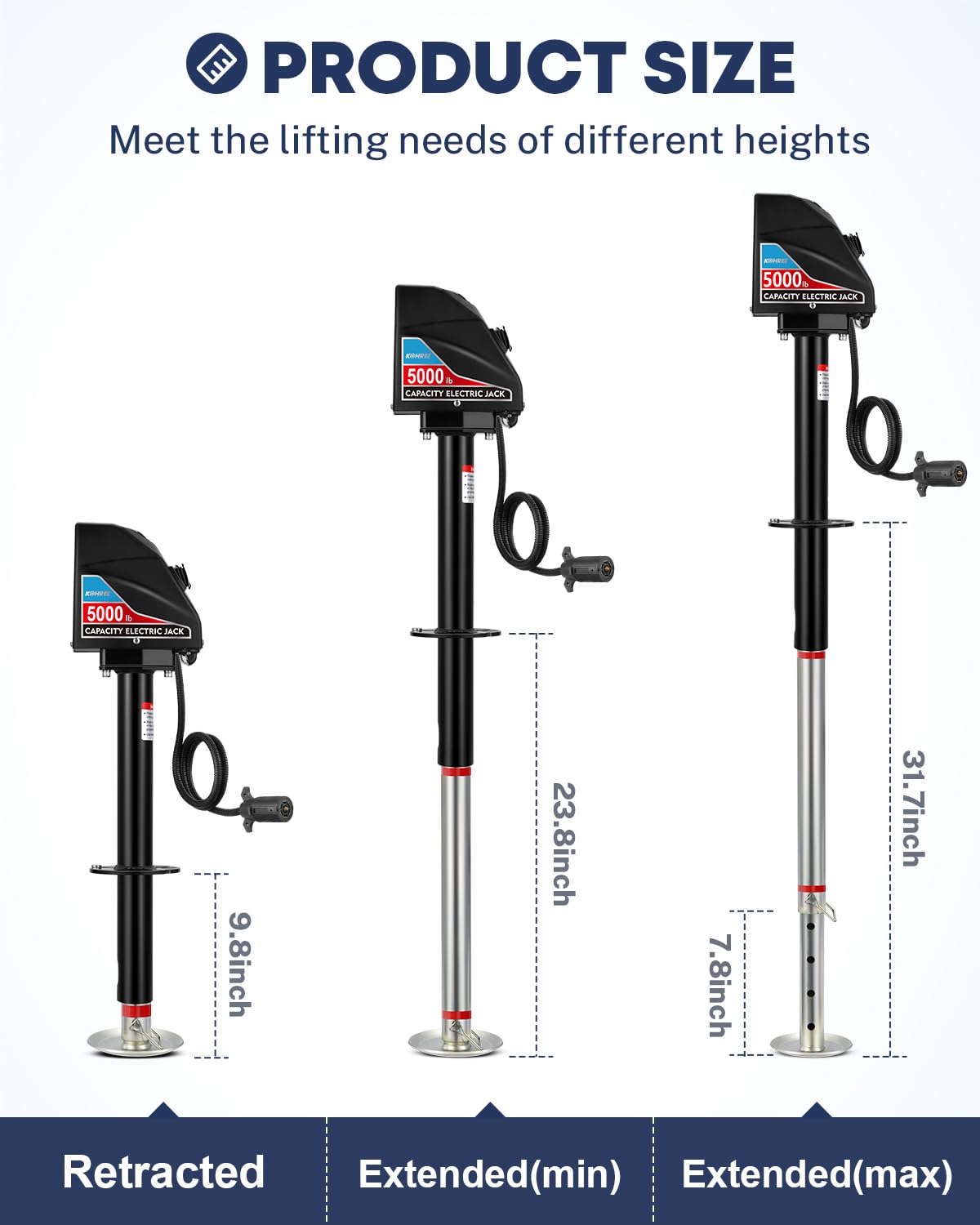 Kohree Electric Trailer Jack 5000 lbs with 7-Way Connector, Heavy Duty RV Electric Tongue Jack for Travel Trailer A-Frame Camper, with Manual Crank Handle & Weatherproof Jack Cover, 22" Lift, 12V DC