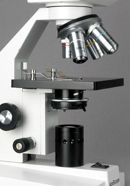 AmScope B100C-SP14-CLS-50P100S Binocular Biological Microscope 40X-2500X with Extensive Slide Preparation Kit, LED Light Source