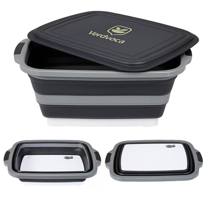 Verdvoca 1 Pcs 30L & 2 Pcs 16L Collapsible BBQ Prep Tubs with Lids for Fruit Prep & Washing, Meal Marinating and Food Storage