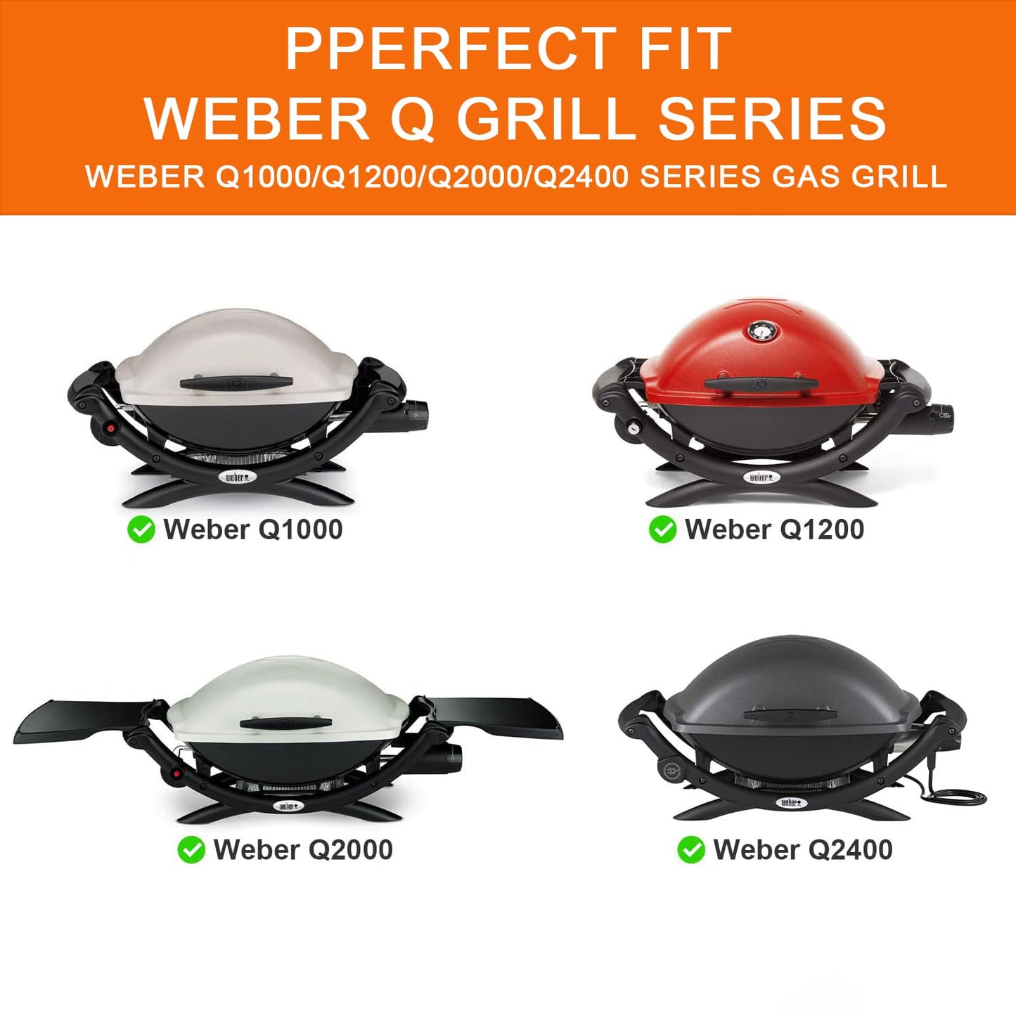 Grill Stand for Weber Q Grill Cart, BBQ Portable Grill Table for Weber Q1200 Q1000 Q2000 Q1400, Heavy-duty Trolley Collapsible Dining Table for Outdoor Camping BBQ Cooking Tailgating, Black, 2 Wheels