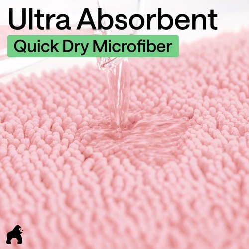 GORILLA GRIP Bath Rug Mat - Thick, Soft Chenille | Quick-Dry Microfiber, 30x20, Light Pink