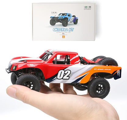 FunXylophy RC Sport Racing Drift Car 1/32 2.4G Mini RWD RC Electric Straight Bridge Off-Road Short Truck Model (KIT Version/Red)