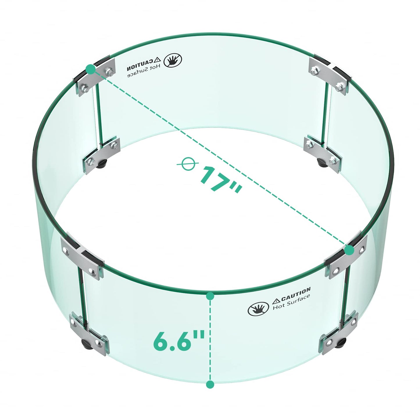 Skyflame 17" Round Fire Pit Glass Wind Guard, Clear Tempered Glass Flame Shield for Outdoor Propane/Natural Gas Fire Pit/Table