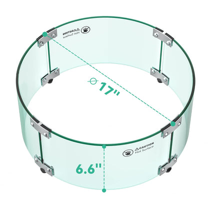 Skyflame 17" Round Fire Pit Glass Wind Guard, Clear Tempered Glass Flame Shield for Outdoor Propane/Natural Gas Fire Pit/Table