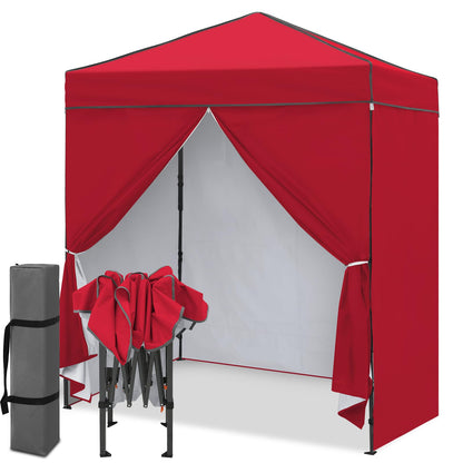 EAGLE PEAK 6x4 Instant Pop Up Canopy Tent with 4 Side Wall Panels, Straight Leg Sun Shelter, Portable Canopy with Carry Bag for Camping, Beach & Sports, Red