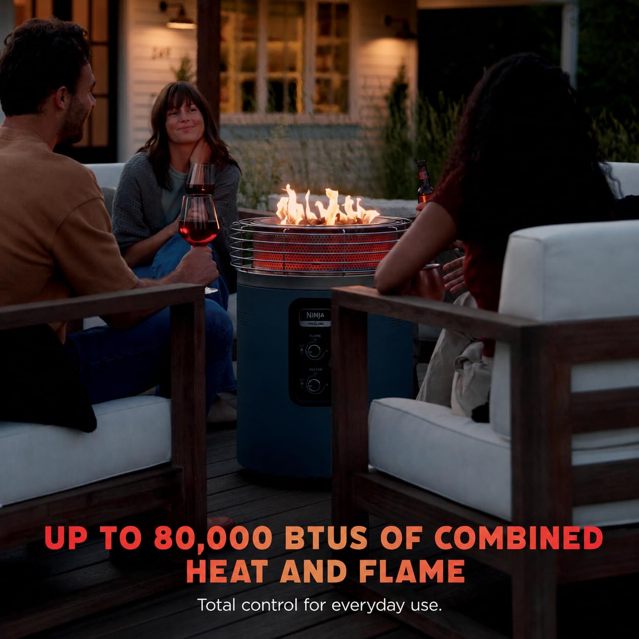 Ninja Fireside360™ Outdoor Heater & Fire Pit | 3 Modes: Flame, Heat, Flame & Heat | Portable for Patio, Deck, Camping | Easy Control Smokeless Flames | Push to Start Ignition | Cyberspace | OF101CY
